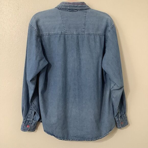 Vintage 90s Western Cottagecore Grandmacore Pink Embroidered Denim Blouse Medium - Picture 8 of 11